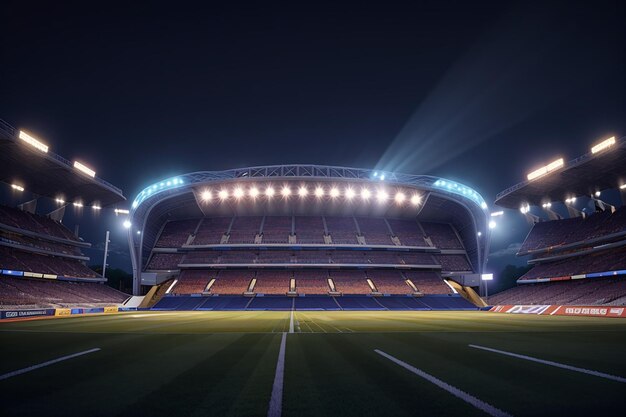 stadio di calcio di notte vista dall'alto di uno stadio di calcio di notte con le luci sul rendering 3D