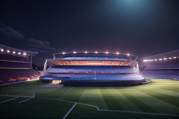 stadio di calcio di notte vista dall'alto di uno stadio di calcio di notte con le luci sul rendering 3D