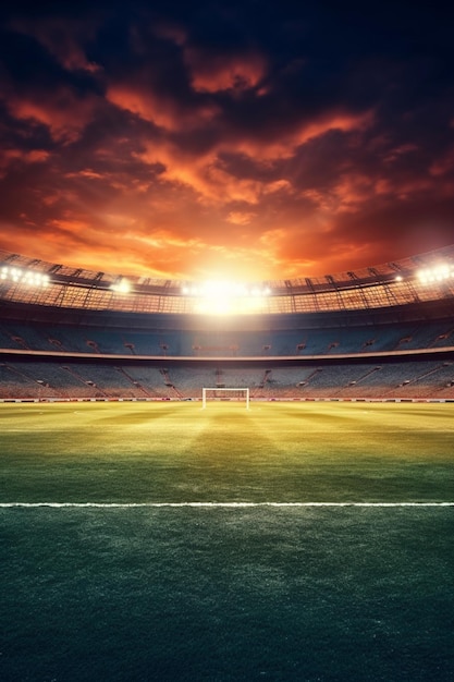 Stadio di calcio vuoto a Sunset Golden Hour Glory