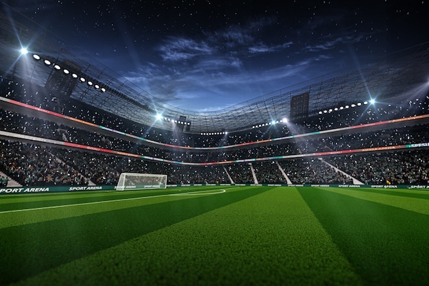 stadio di calcio vuoto di notte rendering 3d