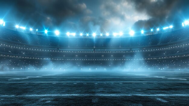 Stadio di football americano con luci luminose di notte