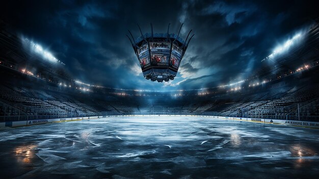 Stadio di hockey con sfondo mockup obiettivo di hockey