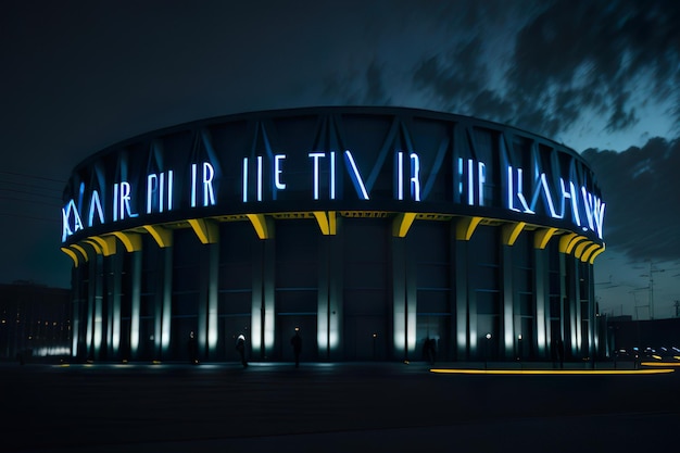 Stadio futuristico con design moderno con luci al neon di notte AI generativa