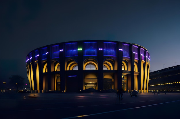 Stadio futuristico con design moderno con luci al neon di notte AI generativa