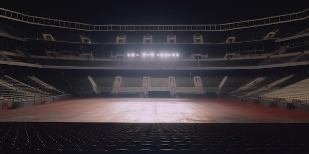 Stadio vuoto con tante luci e posti vuoti al centro