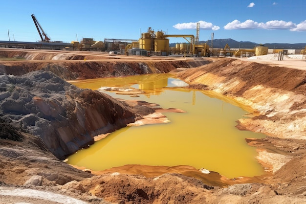 Stagno di sterili di miniera di uranio con sistemi di trattamento e contenimento delle acque Generative AI