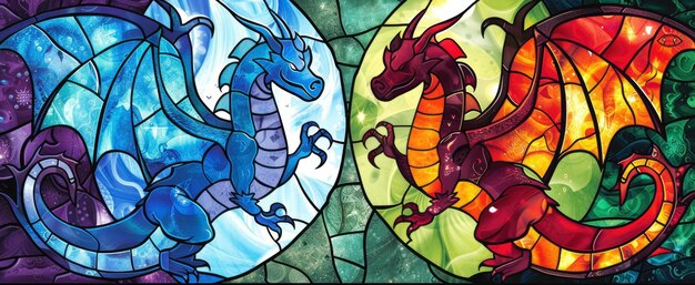 Stained Glass Dragon Delight Un capriccioso drago dei cartoni animati realizzato nello stile dei vetrati che aggiunge colore e fascino a qualsiasi ambiente