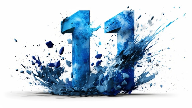 Stampa blu numero 11 con acqua in stile energico e caotico