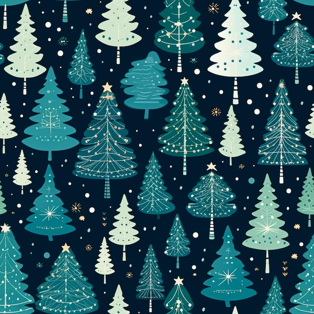 Stampa di paese vacanze blu piastrellabile con motivo senza cuciture albero di Natale per carta da parati, carta da imballaggio, tessuto per album e design del prodotto