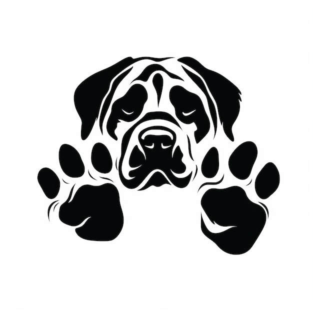 Stampa unica della zampa del cane che disegna la sagoma di Rottweiler in posa non convenzionale
