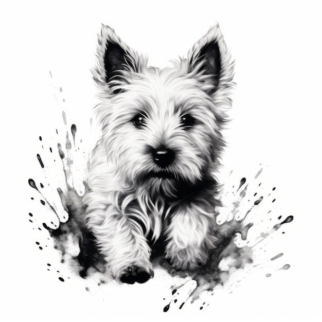 Stampe della zampa di West Highland Terrier arte minimalista in bianco e nero