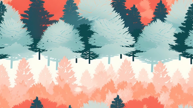 stampe in stile risografo con alberi stilizzati su sfondi multicolori vibranti modello senza cuciture