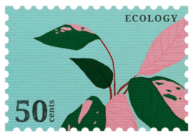 Stampone postale botanico della PNG Principessa rosa filodendro adesivo collage estetico elemento sfondo trasparente