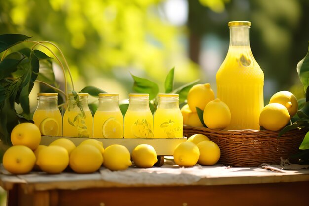 Stand di limonata con succo di limone appena spremuto