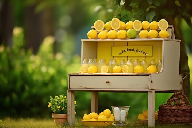 Stand di limonata con succo di limone appena spremuto