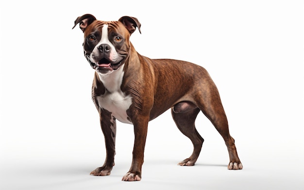 Standing American Staffordshire Brown Dog isolato su sfondo bianco AI generativa