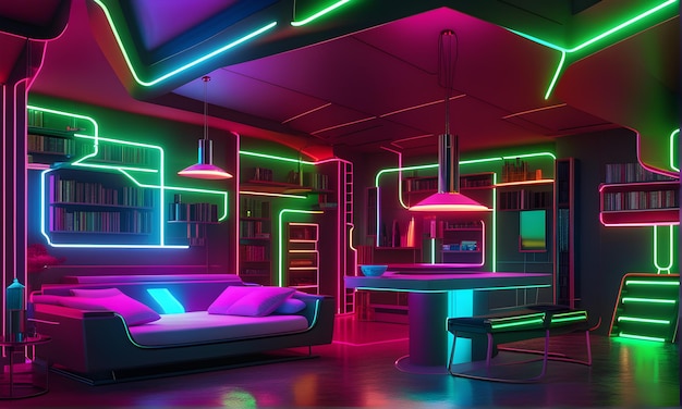 Stanza al neon concetto futuristico