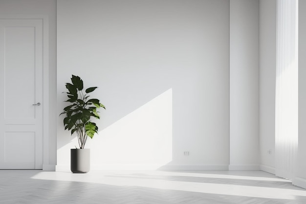 Stanza bianca con pianta in vaso nell'angolo IA generativa