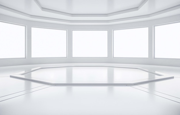 Stanza bianca vuota arrotondata con Windows La struttura interna dell'architettura moderna