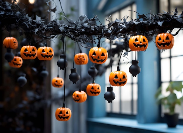 stanza con decorazioni di Halloween e un divano