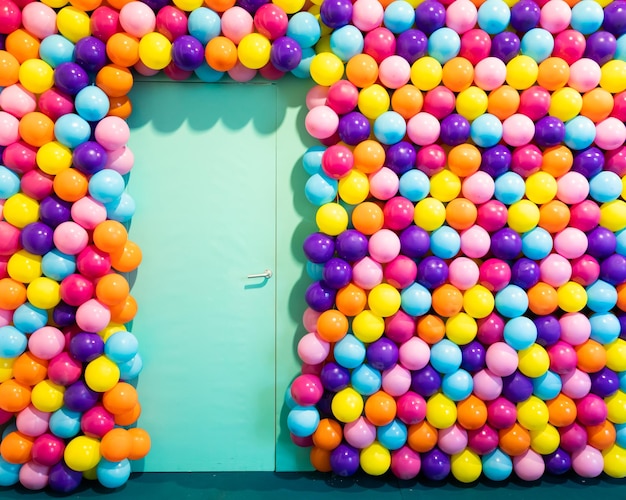 Stanza della porta con palloncini colorati concetto di celebrazione festa buon compleanno