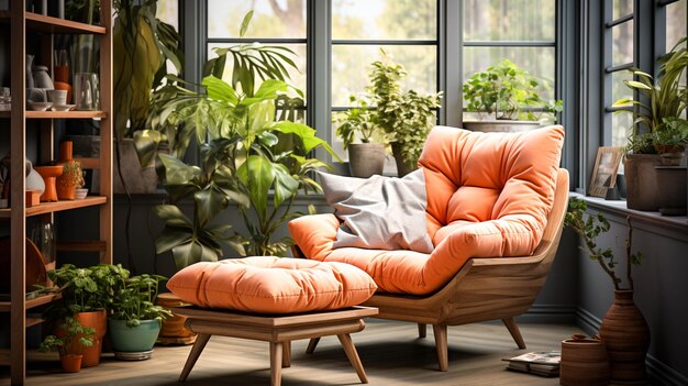 Stanza domestica moderna con la pianta comoda della sedia