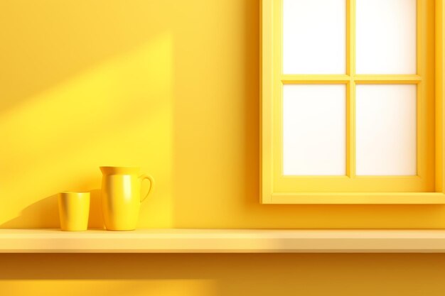 Stanza gialla con due tazze e una finestra