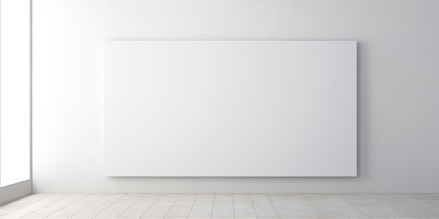 Stanza minimalista con un grande dipinto bianco bianco sulla parete