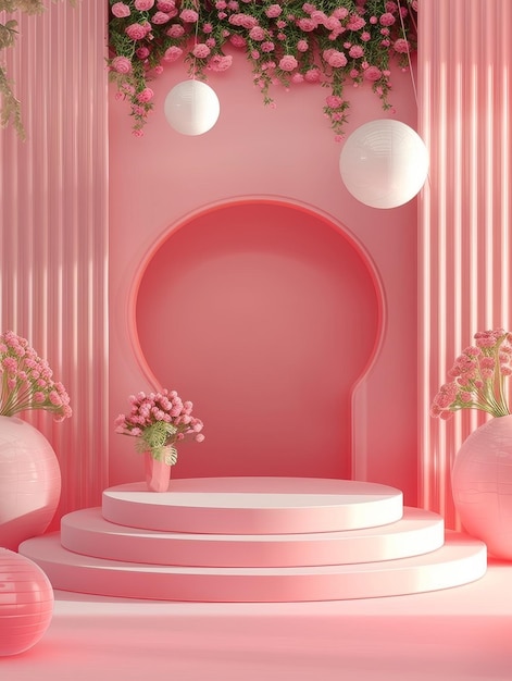 Stanza rosa con pareti decorate con fiori