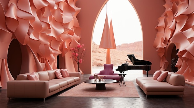Stanza rosa interni HD 8K wallpaper sfondo immagine fotografica