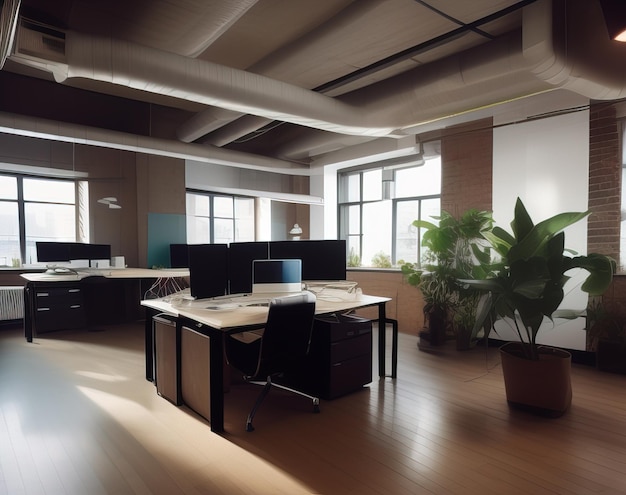stanza ufficio con pavimento in legno e finestre
