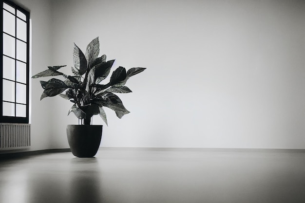Stanza vuota bianca con piante Illustrazione 3d degli interni della stanza