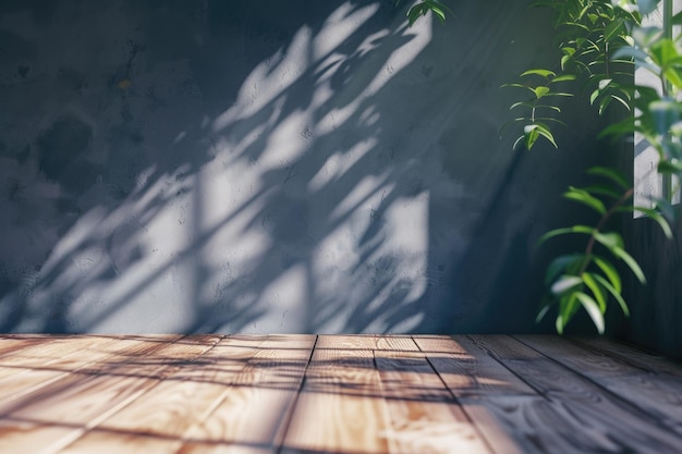Stanza vuota con ombre di luce solare e pavimento di legno