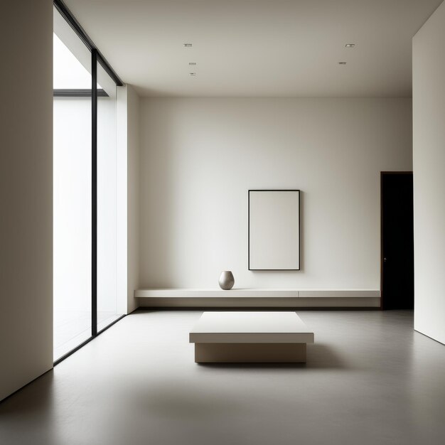 stanza vuota con parete di cemento e pavimento di legno con finestra bianca vuota rendering 3D stanza vuota