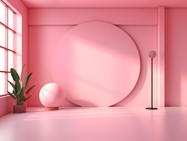 Stanza vuota in colori rosa con palle AI