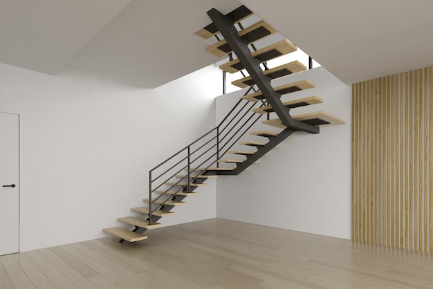 Stanza vuota interna con rendering 3D delle scale