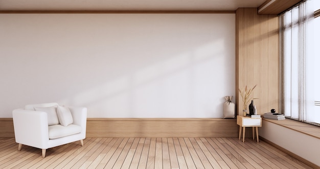 Stanza vuota - parete bianca sulle piante dell'interno e delle decorazioni del pavimento di legno. Rendering 3D