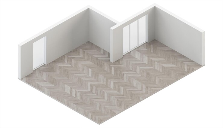 Stanza vuota. Proiezione ortogonale. Riparazioni. Rendering 3D.