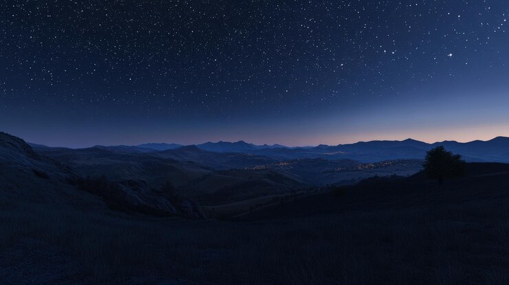 Starless Night Sky Over A Landscape In Complete Sha