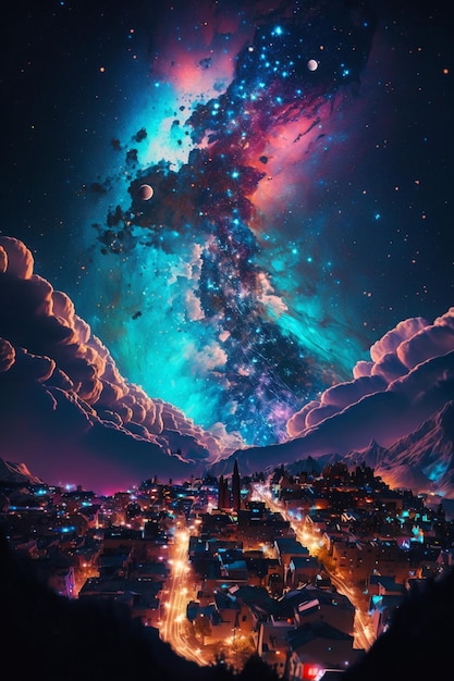 Starrdust sky e star scape con nuvole colorate ai generative