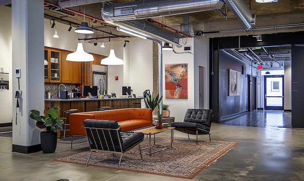 Startup Welcome Reception Space in ufficio che evidenzia l'eleganza creativa