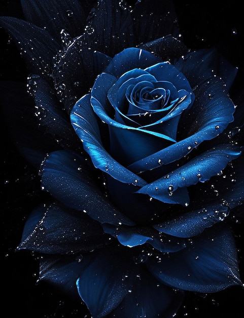 stary night blue black Rose flower splash arti estetica per il design della maglietta darkt altamente dettagliato