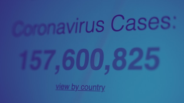 Statistiche sulla pandemia di coronavirus sullo schermo Numero di casi di Covid 19 in aumento Dati della mappa che mostrano un aumento
