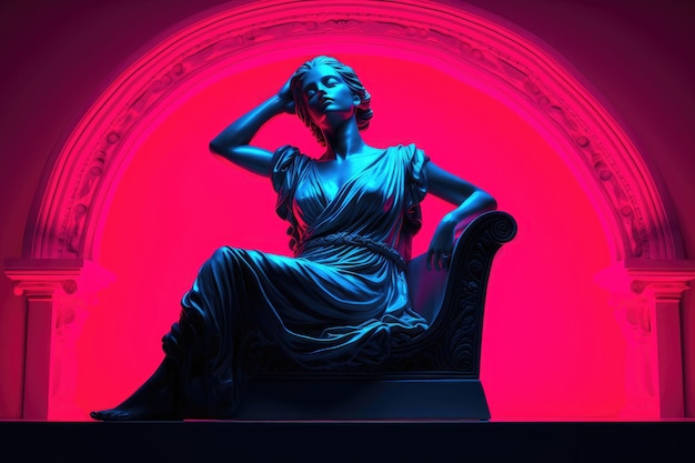 Statua antica alla luce al neon