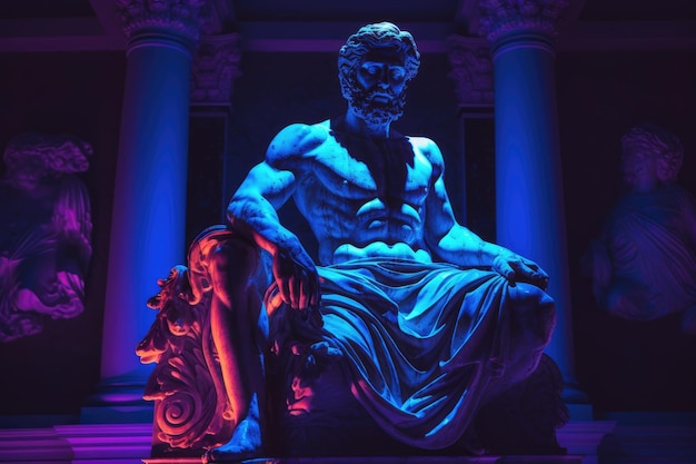 Statua antica alla luce al neon