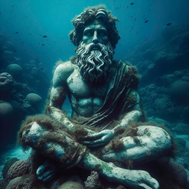Statua archeologica seduta sott'acqua