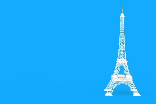 Statua bianca della torre Eiffel di Parigi su un fondo blu. Rendering 3D