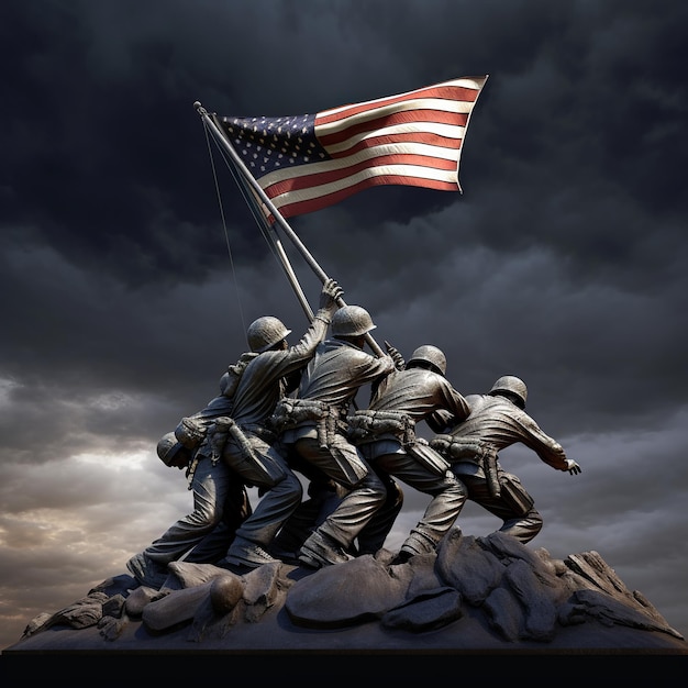 Statua commemorativa di Iwo Jima dei soldati che mettono la bandiera