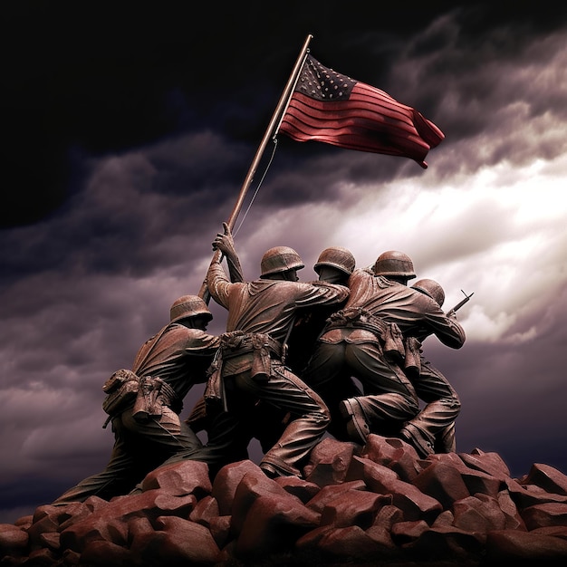 Statua commemorativa di Iwo Jima dei soldati che mettono la bandiera