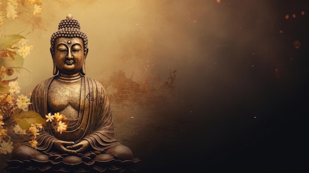 Statua del buddha buddismo religione e meditazione Banner Web con spazio per la copia AI generativa